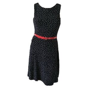 Tommy Hilfiger Elegant Black Polka Dot Dress with Red Belt
